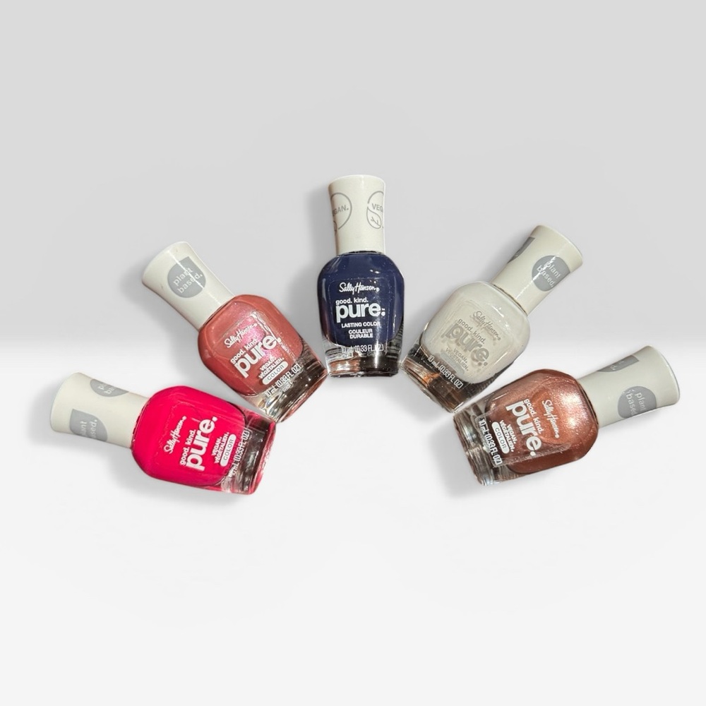 Sally Hansen Pure Nail Polish Set - Pink, Coral, Blueberry, White, Bronze